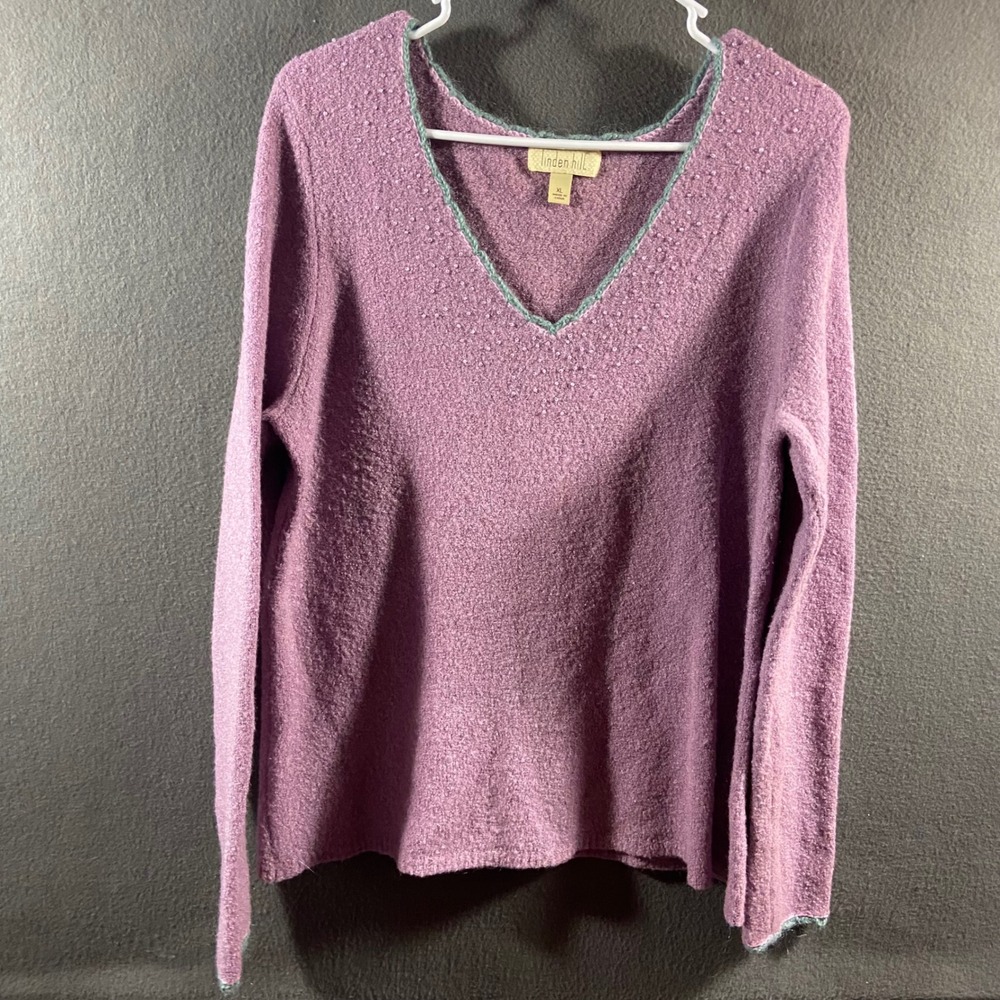 beaded wool Sweater V Neck Purple XL cottagecore boho layering office capsule